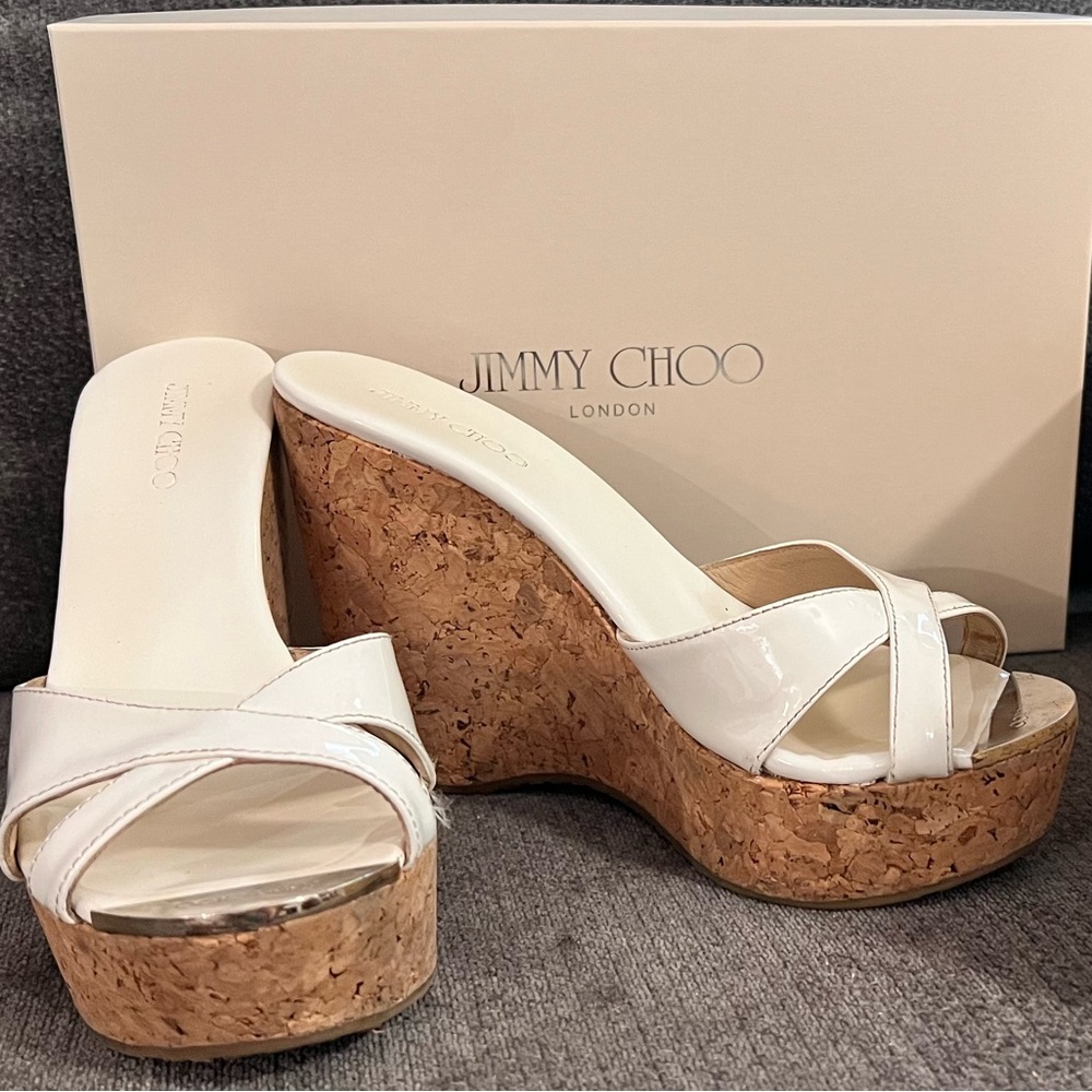 Jimmy Choo Patent White Platform Wedge. Size EU 37 1/2 US 7